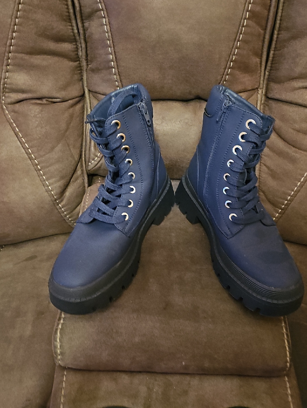 Navy Blue Combat Lace-Up Boots